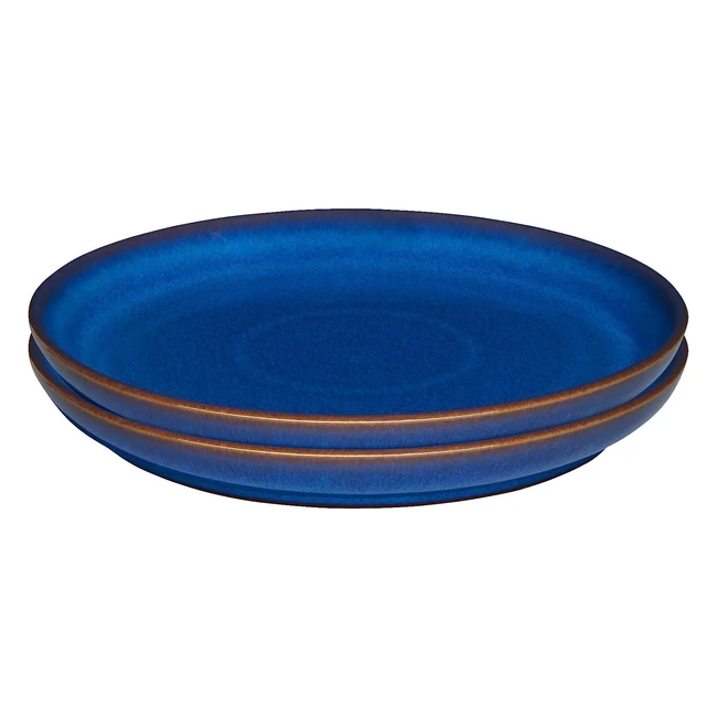 Denby 1048824 Imperial Blue 2-Piece Medium Coupe Plate Set - Handcrafted in England