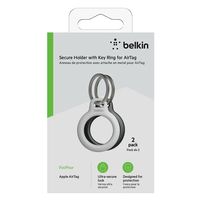 Custodia Belkin per AirTag con Anello Portachiavi - Protezione Antigraffio - Confezione da 2 - Bianco e Nero