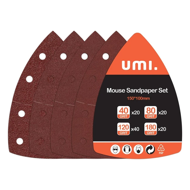 Feuilles abrasives pour ponceuse Umi - 100 pièces - Papier abrasif souris - Grains multiples 40/80/120/180