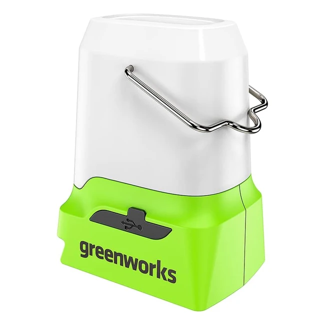 Greenworks G24LA500 Batterielaterne und Campinglampe mit Haken zum Aufhängen 500 Lumen Campinglicht mit 3 Helligkeitsstufen USB- und Typ-C-Anschlüssen ohne 24 V Batterie und Ladegerät