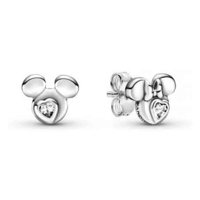 Pendientes Pandora Mickey Mouse et Minnie Mouse 299258C01 - Argent, Clous d'oreilles avec Pierres en Forme de Cœur