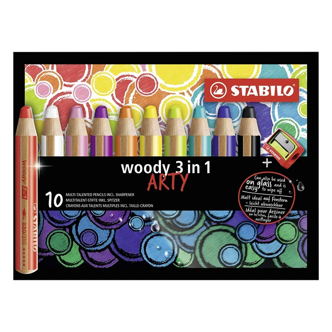 Multitalent-Buntstift Stabilo Woody 3 in 1, 10er Pack, verschiedene Farben mit Spitzer