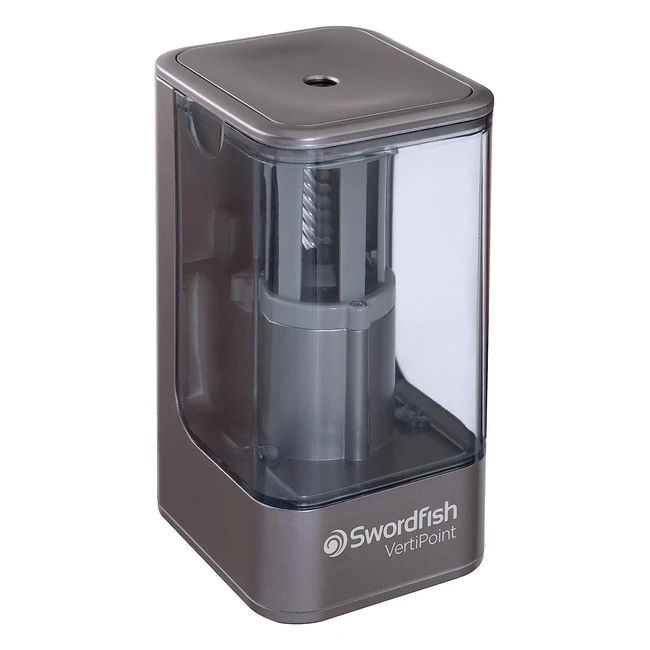 Swordfish Vertipoint Electric Pencil Sharpener - Fast, Auto Stop, Replaceable Blade - Silver