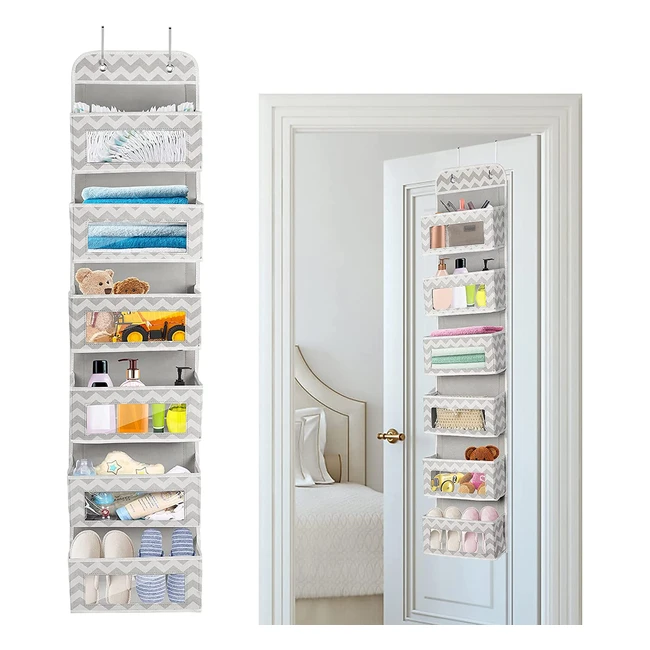 6-Pocket Over Door Hanging Storage Organizer - White Stripe Pattern - Multifunctional Storage for Baby Room, Cloakroom, Bedroom, Bathroom, Kitchen, Office