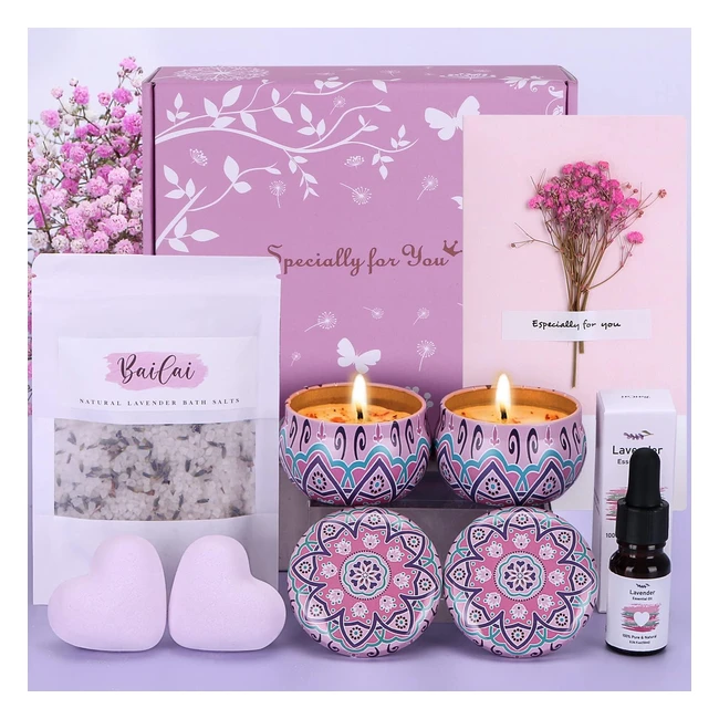Lavender Birthday Pamper Gifts Box for Women - Self Care Package, Relaxation Spa Kit - Get Well Soon Gift Ideas