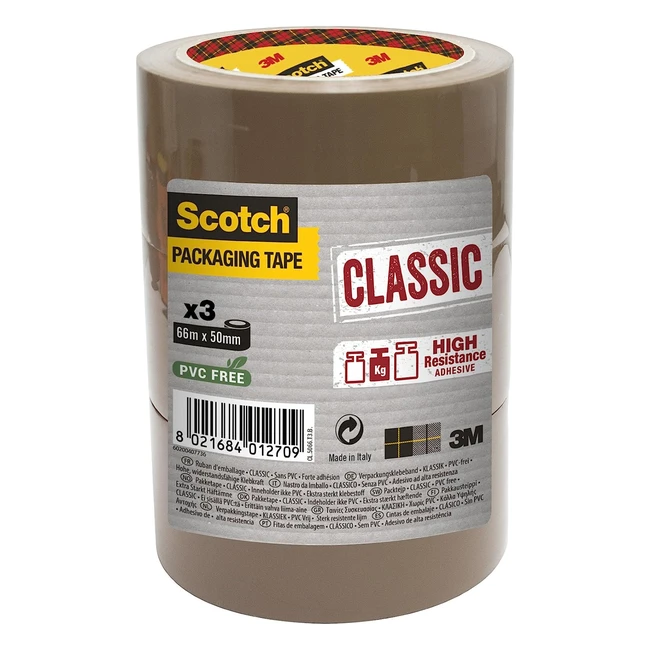 Scotch Verpackungsklebeband Classic - Starkes Paketklebeband - 3 Rollen 50mm x 66m - Braun