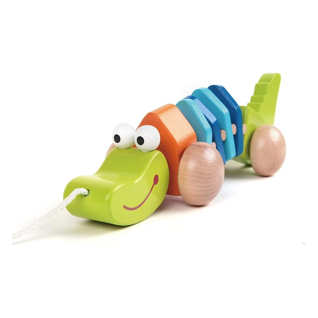 Classic World Wooden Crocodile Pull Along Toy - Promotes Color Recognition & Fine Motor Skills