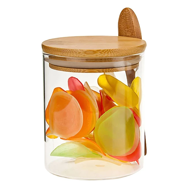 Yifov Glass Storage Jars with Bamboo Airtight Lids and Spoon - 540ml - Premium Quality