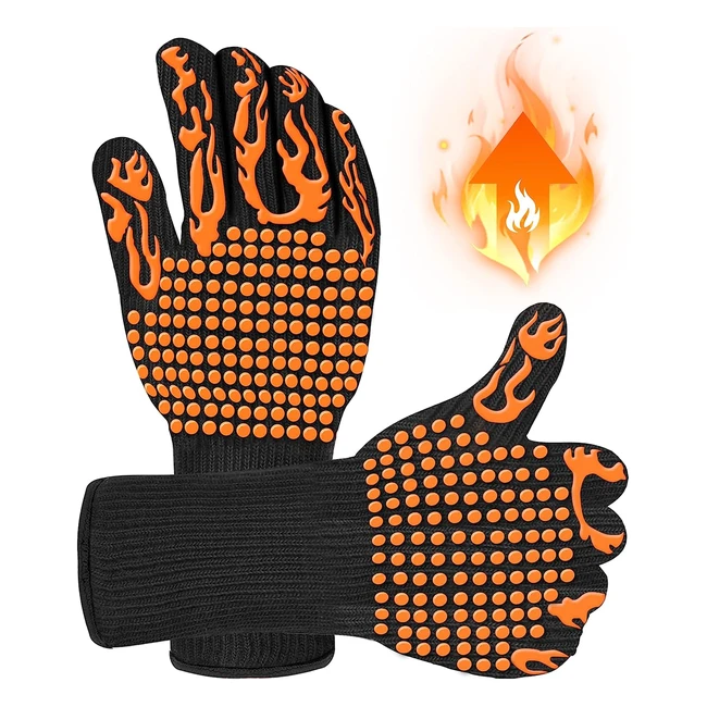 Extreme Heat Resistant BBQ Gloves - Non-slip Silicone Cooking Gloves for Oven, Barbecue, Baking - A Pair