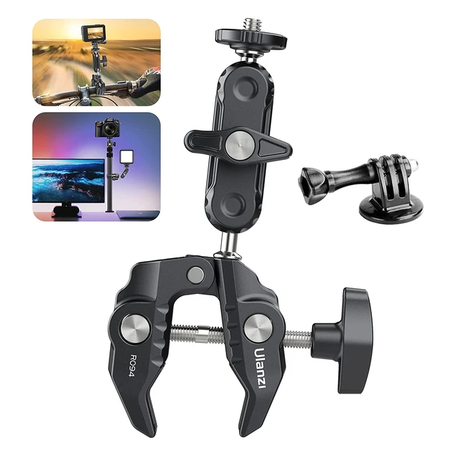 Magic Arm avec Super Pince Crab et Bras Rotule 360 - Support pour Appareil Photo, Lampe Vidéo, Microphone, Vélo et Moto
