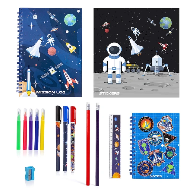 Space Stationery Set for Boys and Girls - A5/A6 Notebooks, Pens, Pencils, Solar System Poster