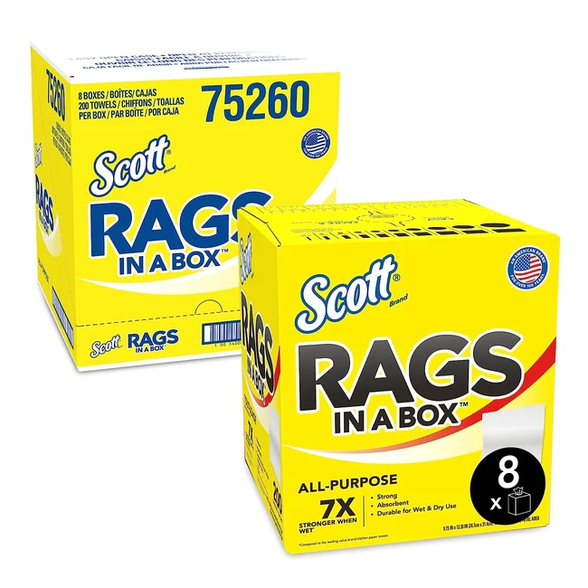 Scott Rags in a Box 75260 - Heavy Duty Disposable Towels - 1600 Paper Towels Total