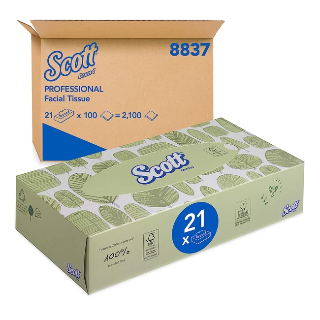 Scott Facial Tissue Box 8837 - Strong  Absorbent - 21 x 100 - White 2ply