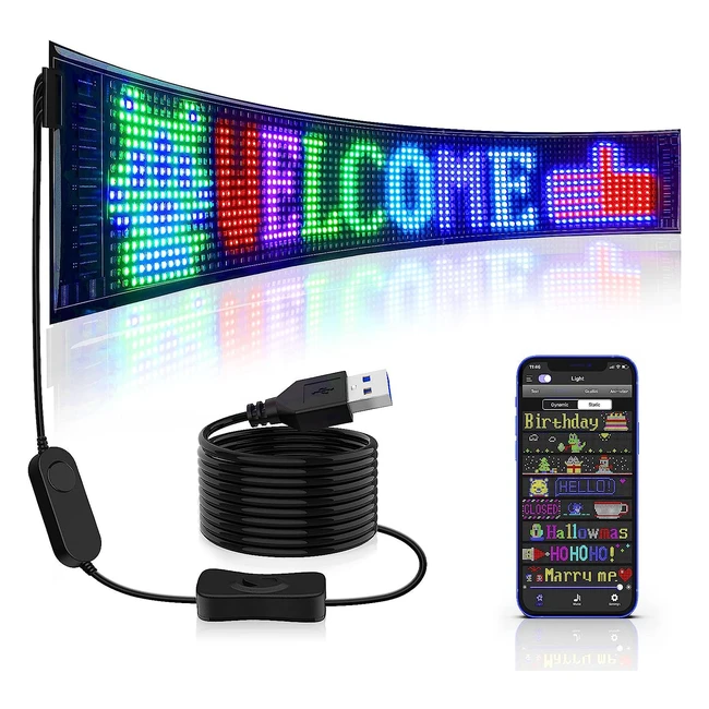 Targhetta LED Flessibile USB 68x12cm - Bluetooth Smart App - Visualizzazione Ani
