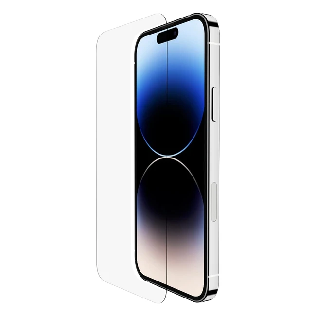 Belkin Protection d'écran UltraGlass pour iPhone 14 Pro - Traitement antimicrobien, Application sans bulle d'air, Support de pose inclus, Test de résistance 9H - Transparent