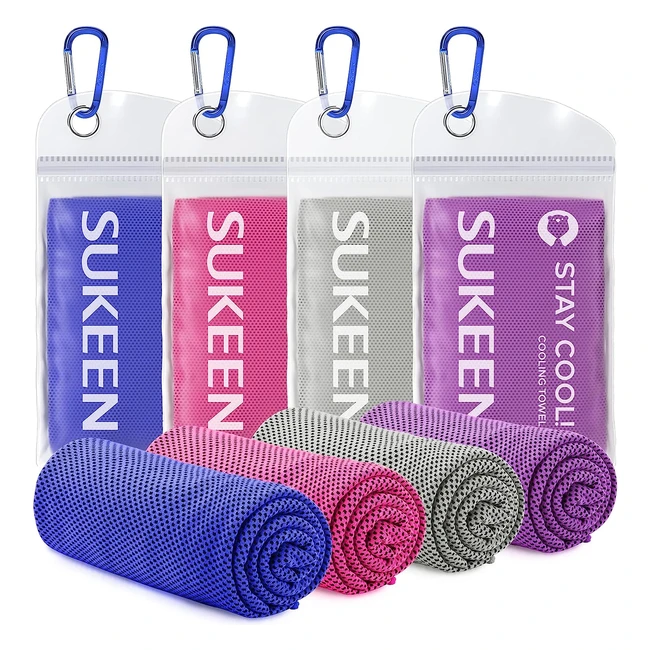 Sukeen Cooling Towel 4 Pack - Instant Cooling, Soft & Breathable - Perfect for Yoga, Sports, Gym, and More