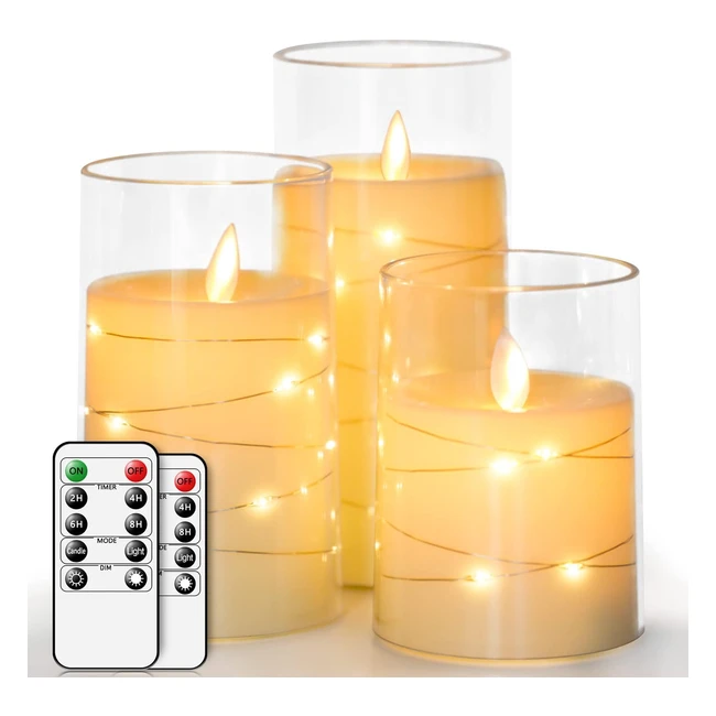 Lot de 3 bougies LED flamme vacillante avec télécommande et minuteur - Salipt