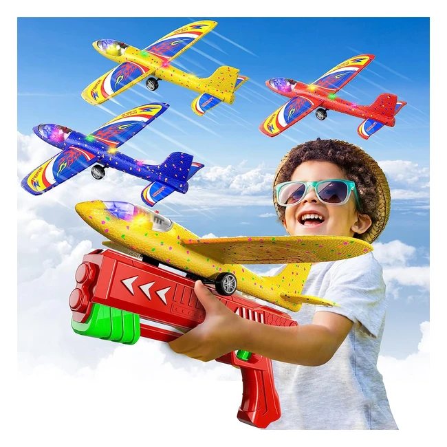 Pack de 3 jouets lanceurs d'avion en mousse LED - 126 pouces - Sports de plein air - Cadeaux d'anniversaire pour garçons et filles de 4 à 12 ans