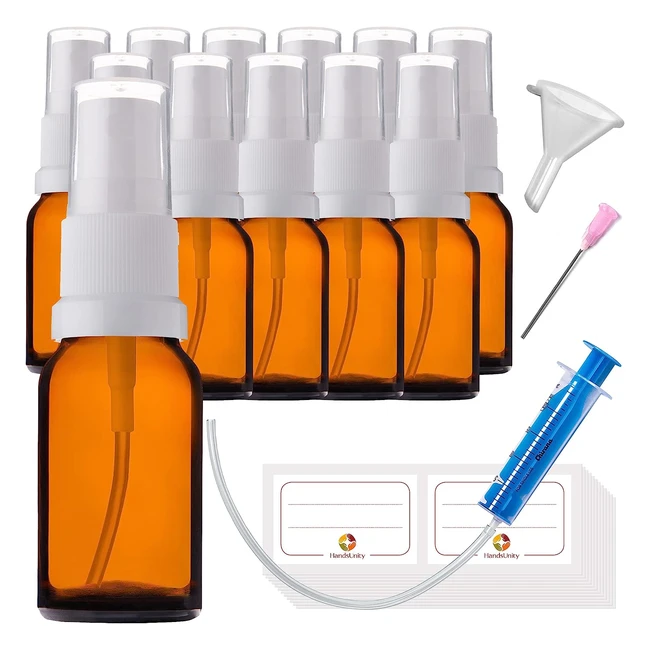 Set di bottiglie di vetro ambrato per farmacia con spruzzatore, 29 accessori inclusi