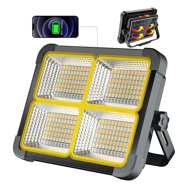 Faro LED Ricaricabile 100W Batteria Solare - 4 Modalità Illuminazione