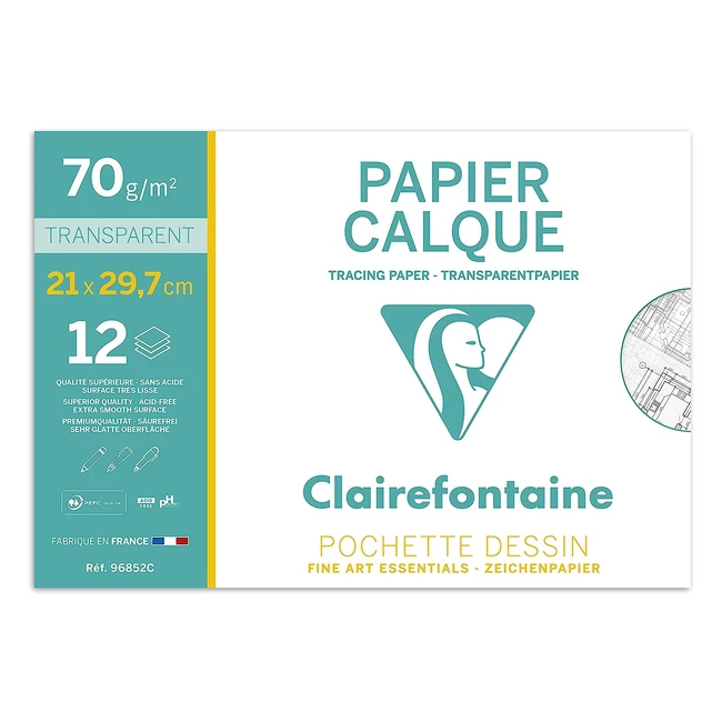 Clairefontaine 96852C - Pochette per disegno scolastico - 12 fogli carta lucido 