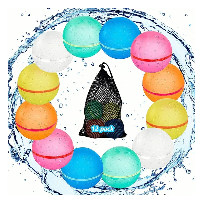 Clydpee Reusable Water Balloons - 12 Pack, Magnetic Refillable, Quick Selfsealing, Latex-Free Silicone - Summer Pool Parties