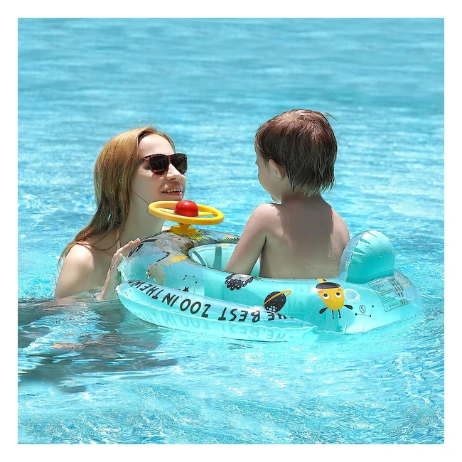 Siège de natation gonflable pour enfants, 6-36 mois, vert - Design mignon, volant et klaxon inclus