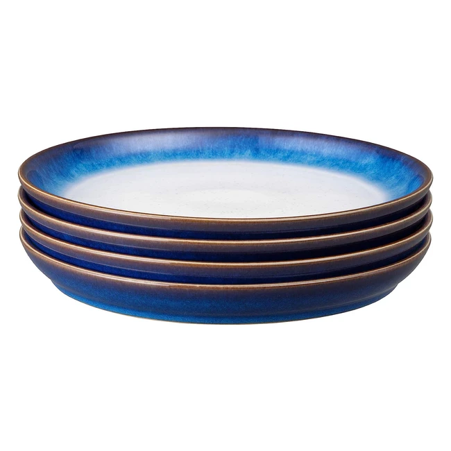 Denby Blue Haze 4 Piece Coupe Dinner Plate Set - Handcrafted in England, High Quality Clay