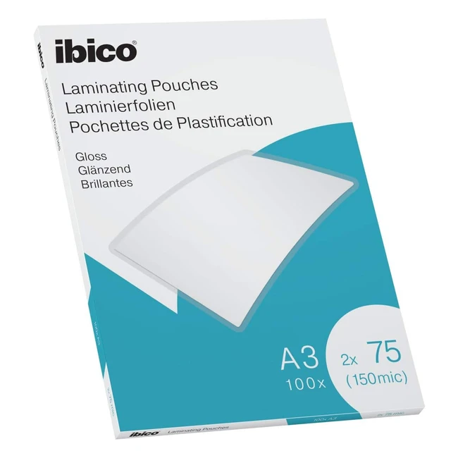ibico A3 Laminating Pouches Gloss Finish 150 Micron Pack of 100 - Crystal Clear 627319