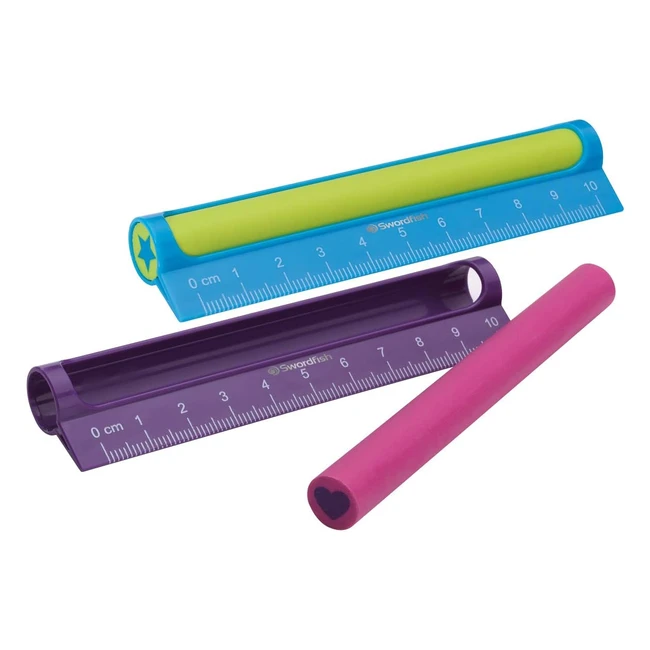 Swordfish Lineout Ruler Eraser - 10cm4 Ruler Pack - PVC & Phthalate Free - Pink/Purple or Blue/Green