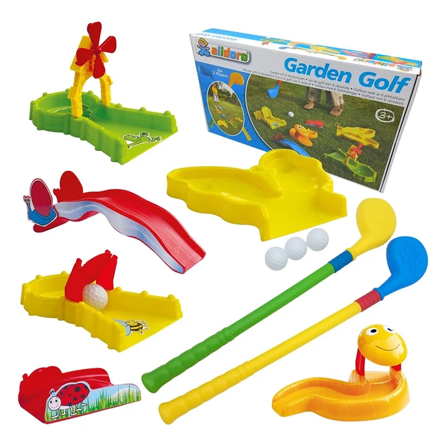Kit de Golf de Jardin Multicolore alldoro 60066 - 6 Obstacles, 3 Balles, 2 Clubs