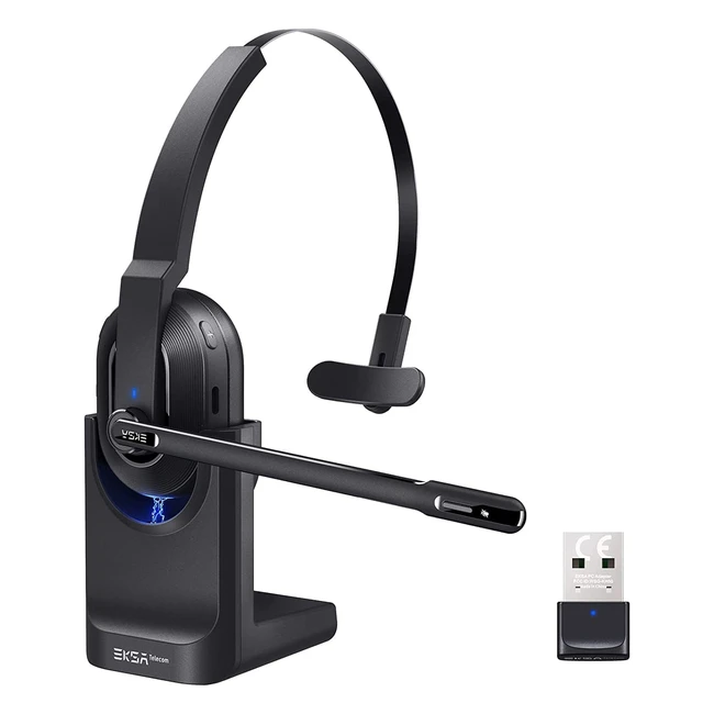 Cuffie Bluetooth Eksa con Microfono - Fino a 45 Ore di Riproduzione - Riduzione del Rumore AI - Dongle USB - PC Wireless