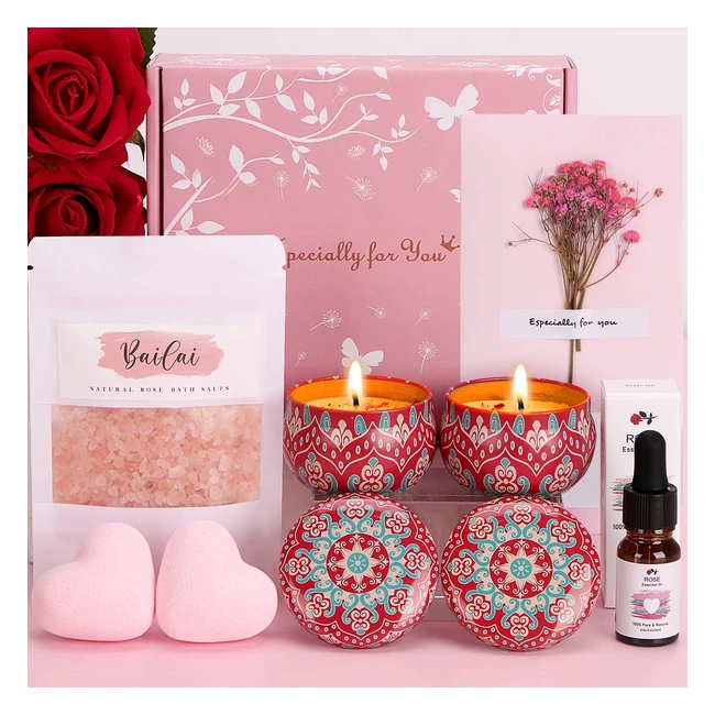 Rose Birthday Pamper Gifts Box for Women - Unique Self Care Package - Relaxation Spa Gifts Set