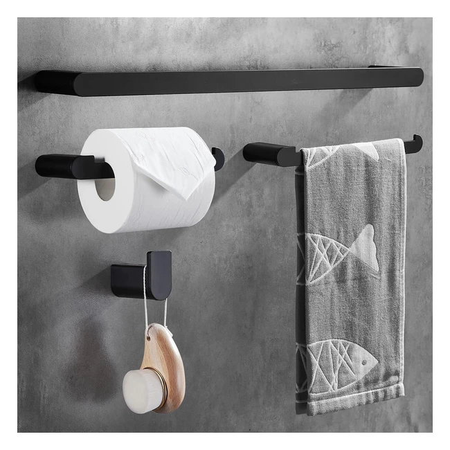 Set Accessori Bagno Wopeite - Porta Asciugamani da 40cm - Montaggio a Parete - Alluminio - Completo Nero