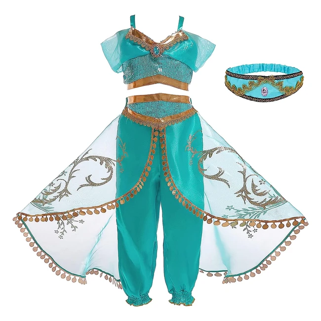 Disfraz Princesa Jasmine Aladdin - Monissy Nia - Manga Corta - Carnaval Navidad - Talla 130
