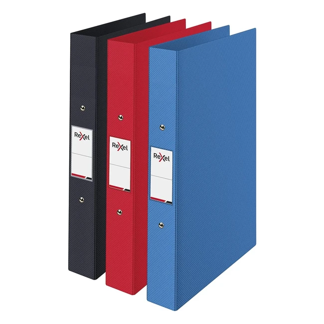 Rexel Choices A4 Ring Binder - 25mm Spine - 190 Sheet Capacity - File Folder - Black/Red/Blue - Pack of 3