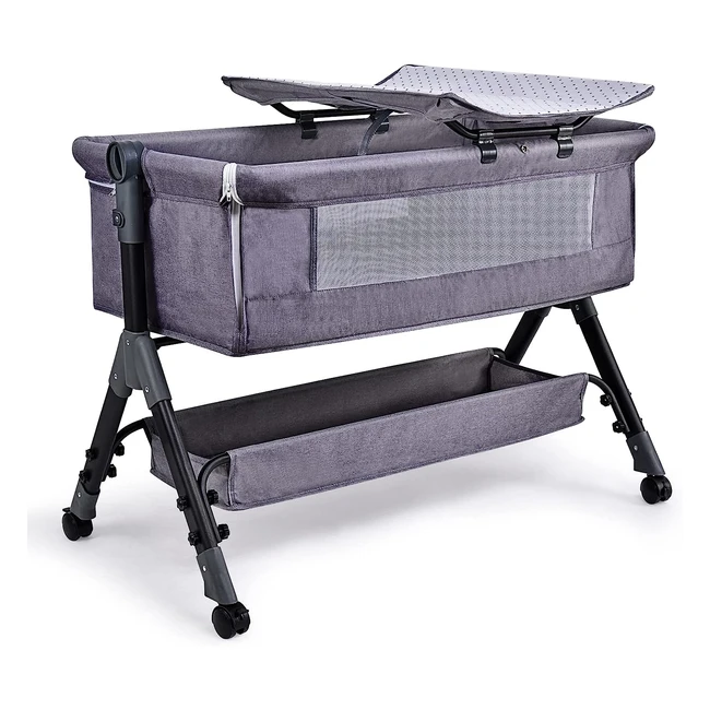 Bellababy Bedside Bassinet - Easy Folding Portable Crib, Adjustable & Stable - Dark Grey