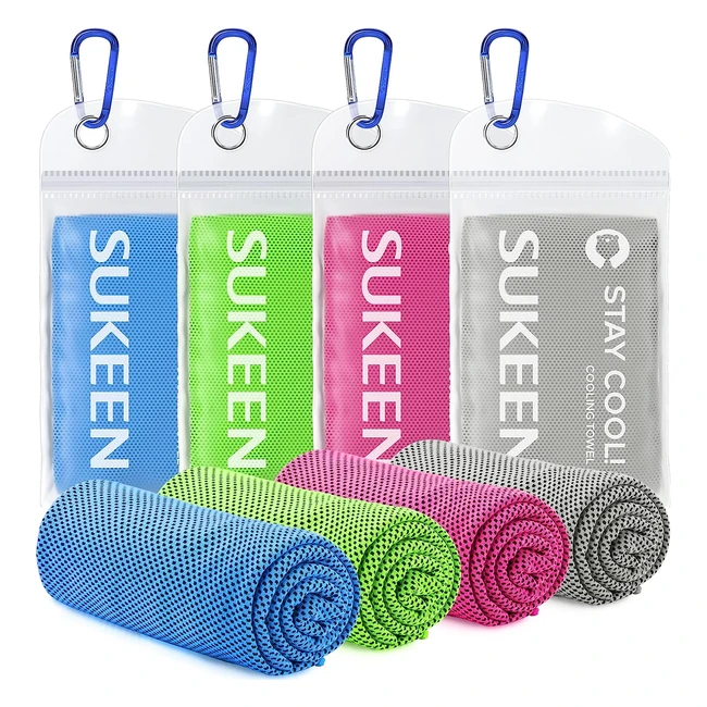 Sukeen Cooling Towel 4 Pack - Instant Cooling Soft  Breathable for Yoga Sport