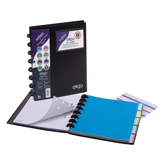 Lot de 2 carnets de notes A5 noir Snopake Eligo 15861A - Papier de haute qualité, onglets à code couleur, recharges disponibles