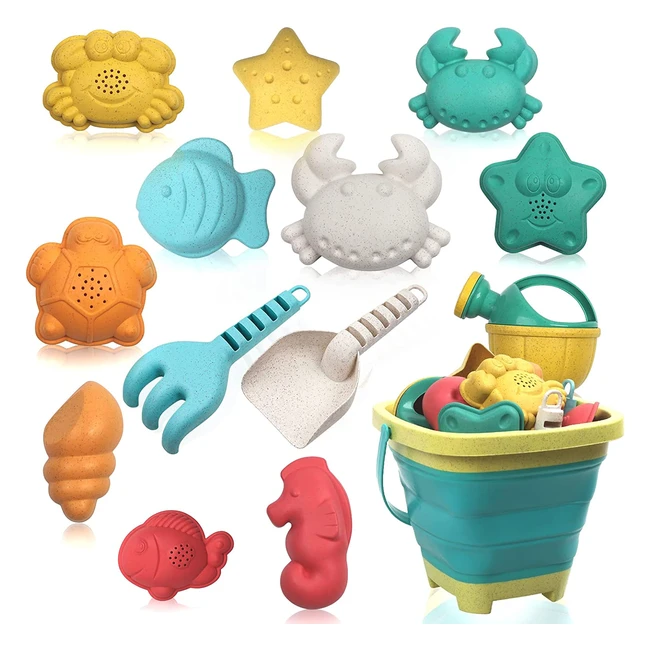 Homemall Beach Toys Set for Kids - 14pc Play Sand Toys - Collapsible Bucket and Spade - Outdoor Fun Sand Tools - Girls Boys Summer Beach Games