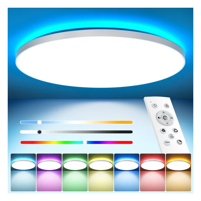 LED Deckenleuchte dimmbar mit Fernbedienung 24 W RGB Farbwechsel flache runde De