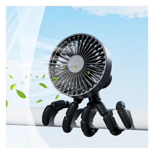 Mini Portable Stroller Fan - Handheld Fan with 3000mAh Battery - Clip-On Fan with 3 Speeds - USB Desk/Table Fan - Flexible Tripod - Black