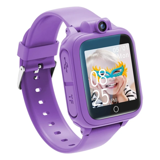 Qhot Kids Smart Watch - 90 Rotating Camera, 14 Games - Purple