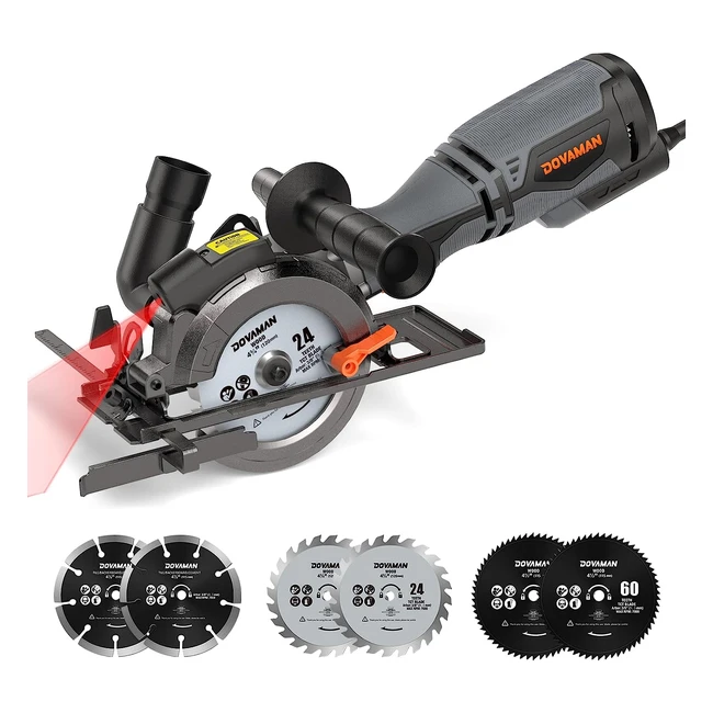 Dovaman Circular Saw 710W Mini with Laser - Max 3500RPM - Cutting Depth 43mm - 6 Blades - Ideal for Wood, Metal, Plastic, Tile