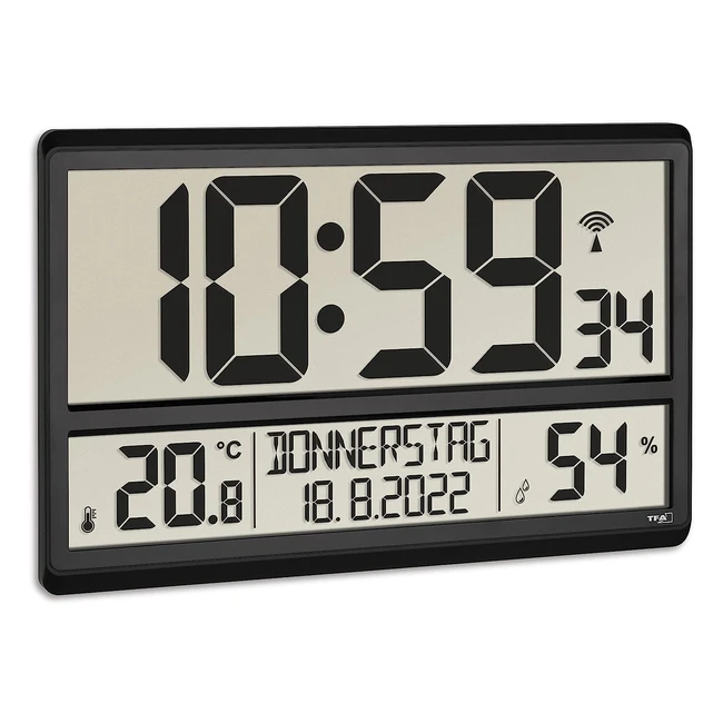 Orologio da Parete Digitale TFA Dostmann XL 60452001 - Temperatura, Umidità, 8 Lingue - Nero