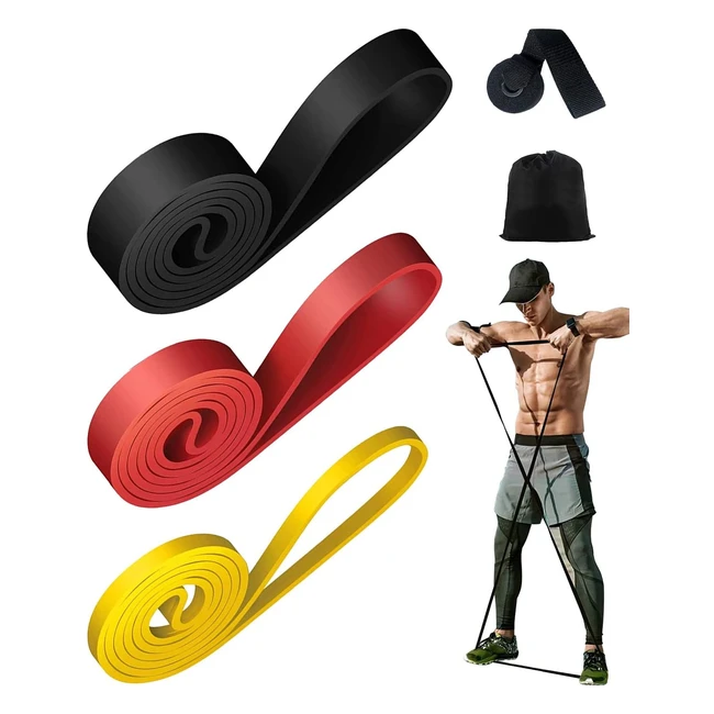 Bandes de résistance fitness - Pack de 3 - Musculation, Pilates, Yoga - Ancrage de porte et sac de rangement inclus