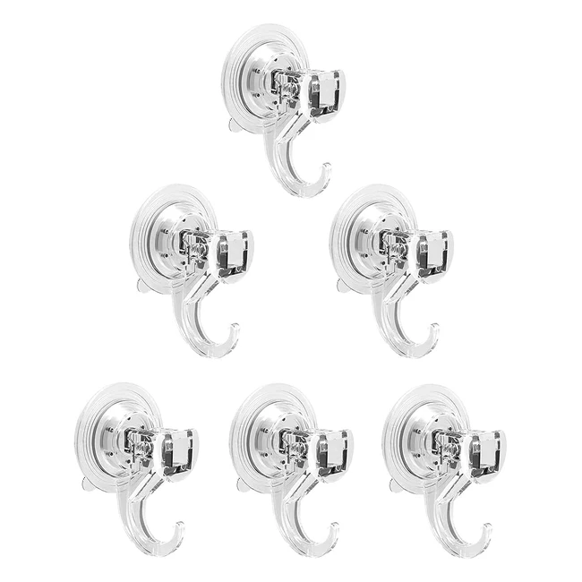Quntis Suction Hooks 6 Packs - Powerful Push and Lock Vacuum - Holds up to 3kg - Transparent Design