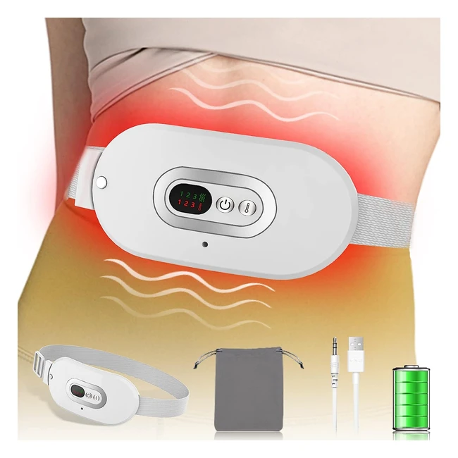 Ceinture menstruelle chauffante Kouric USB - Soulagement douleurs ventre - 3 niveaux de réglage - Blanc