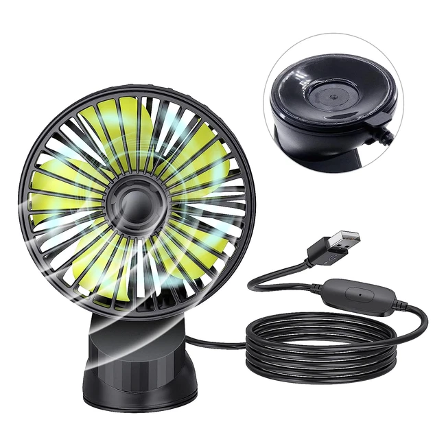 YMENOW USB Car Fan - Portable Vehicle Fan with Suction Cup - 3 Speeds - Auto Coo