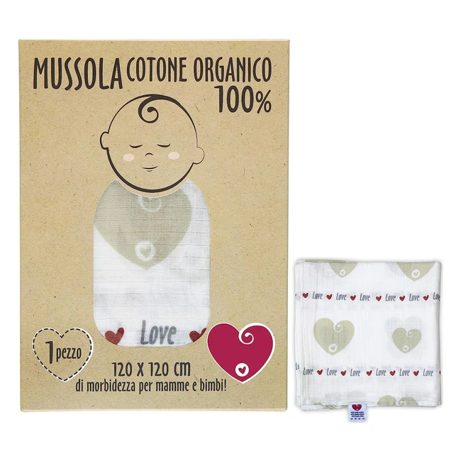 Mussole neonato in cotone morbido organico 100% - Ideale per bimbi e bebè - 120x120cm - Confezione regalo inclusa